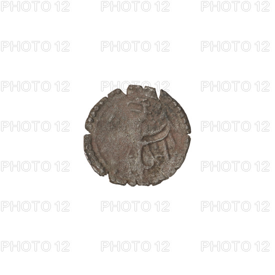 Crown denarius, Sigismund I the Old (King of Poland; 1506–1548); obverse: crown with letters S and P on the sides; reverse: crowned eagle with head turned left, long talons and wings; Kraków, Poland; coin, weight 0.36 g.
