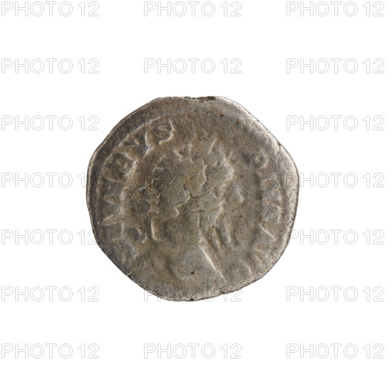 Denarius, personifications, Septimius Severus (Roman emperor; 146–211) — iconography: Africa (personification). Obv.: SEVERVS PIVS AVG. Head of Septimius Severus in a laurel wreath facing right, pearl rim. Rev.: AFRICA. Africa seated on the ground facing left, wearing a lion skin, holding a scorpion in his right hand, in his left hand a cornucopia resting on a rock; at left a modius with ears of corn, pearl rim. Date: 201–210. Roman Empire. Rome. Coin: diameter 18.5–19.5 mm, weight 2.95 g.
