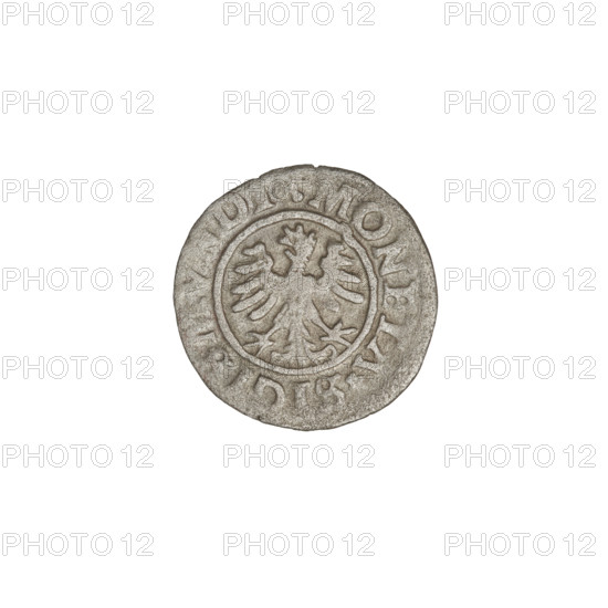 Crown ternary, Sigismund I the Old (King of Poland; 1506–1548). Obverse: Polish eagle with a crown; in the rim an inscription divided by the eagle's crown at the top and a rosette at the bottom: MONETA SIGISMVN. Reverse: Shield with a double cross, with letters SP on the sides; in the rim an inscription divided by rosettes at the top and bottom: REGIS POLO. Date: 1546. Place: Kraków, Poland. Medium: coin. Weight: 0.58 g.