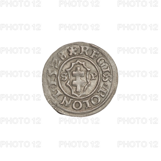Crown ternary, Sigismund I the Old (King of Poland; reign 1506–1548). Obverse: Polish eagle with a crown; in the rim an inscription divided by the eagle's crown at the top and a rosette at the bottom: MONETA SIGISMVN. Reverse: Shield with a double cross; on the sides the letter SP; in the rim an inscription divided by rosettes at the top and bottom: REGIS POLO 1546. Date: 1546. Place: Kraków, Poland. Medium: coin. Weight: 0.51 g.