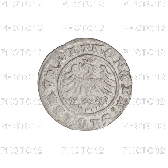 Crown half-grosz, Sigismund I the Old (King of Poland; 1506–1548). Obverse: Polish crowned eagle facing left, talons at the bottom; inscription on the rim. Reverse: crown straight ahead; inscription on the rim. Date range 1506–1548. Poland. Coin, weight 0.96 g.