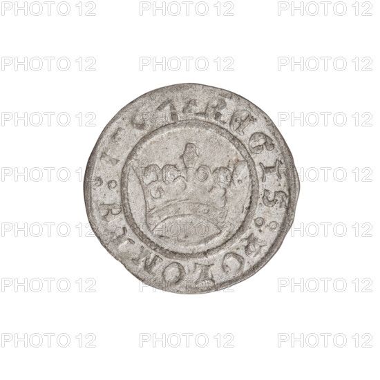 Crown half-grosz, Sigismund I the Old (King of Poland; 1506–1548). Obverse: crowned Polish eagle facing left, talons at the bottom; inscription in the rim. Reverse: crown facing forward; inscription in the rim. Date: 1506–1548. Poland. Coin, weight 0.96 g.