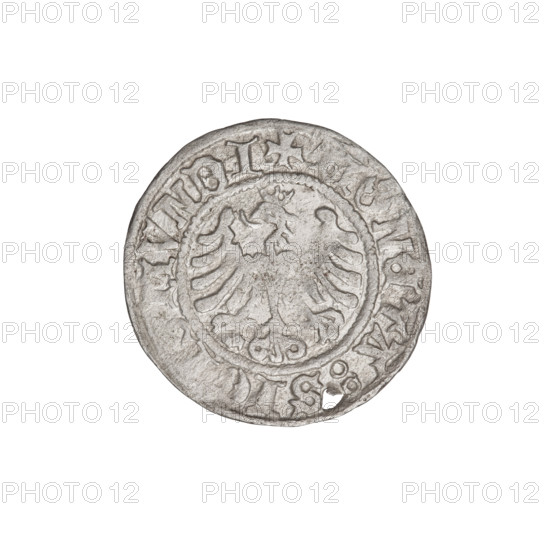 Crown half-grosz, Sigismund I the Old (King of Poland; 1506–1548), eagles, talons, crowns, wings. Obv.: Polish eagle with a crown, head turned left, talons at the bottom; inscription in the rim. Rev.: Crown straight ahead; inscription in the rim. 1506–1548. Poland. Coin, weight 0.88 g.