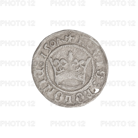 Crown half-grosz, Sigismund I the Old (King of Poland; 1506–1548); Obverse: Polish eagle with a crown, head turned left, talons at the bottom, inscription in the rim; Reverse: Crown straight ahead, inscription in the rim; date range 1506–1548; Poland; coin; weight 0.88 g