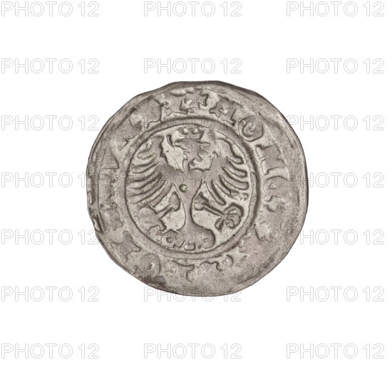 Crown half-grosz, Sigismund I the Old (King of Poland; 1506–1548). Obverse: Polish eagle with a crown, head turned left, talons at the bottom, inscription in the rim. Reverse: crown straight ahead, inscription in the rim. Date range 1506–1548. Poland. Coin, weight 0.96 g.