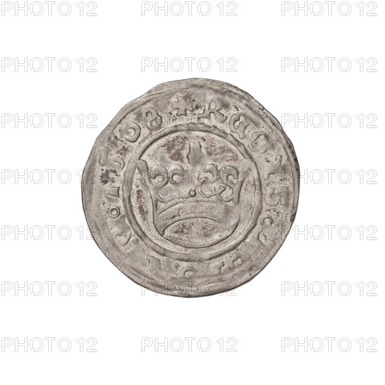 Crown half-grosz, Sigismund I the Old (King of Poland; 1506–1548). Obverse: Polish crowned eagle facing left, talons at the bottom, inscription in the rim. Reverse: Crown facing forward, inscription in the rim. Date range 1506–1548. Poland. Coin; weight 0.96 g.