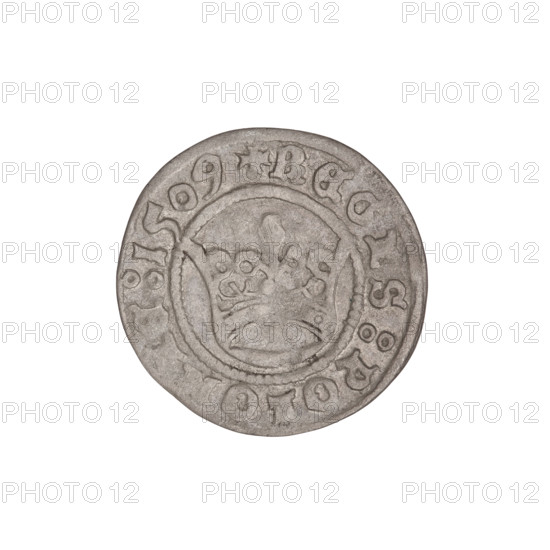 Crown half-grosz, Sigismund I the Old (King of Poland; 1506–1548). Obverse: Polish eagle with crown, head turned left, talons at the bottom; inscription in the rim. Reverse: crown straight ahead; inscription in the rim. Date: 1509. Poland. Coin, weight 0.90 g.
