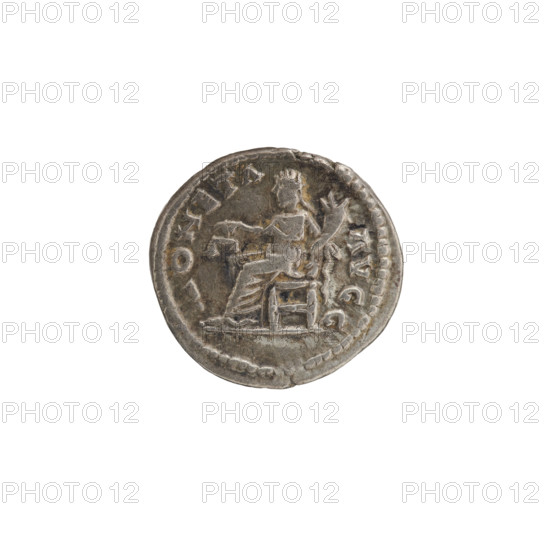 denarius, Septimius Severus (Roman emperor; 146–211) - iconography, Juno Moneta (mythology), Coin (personification). Obv.: LSEPTSEVA, MAX Head of Septimius Severus in a laurel wreath facing right, pearl rim. Rev.: MONETA AVGG Coin seated facing left, holding scales in the right hand, cornucopia in the left, pearl rim. 198–202, Roman Empire (27 BC–476), East. Coin: diameter 17.5 mm, diameter 18.2 mm, weight 3.40 g.