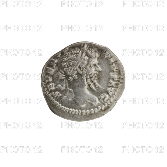 Denarius. Obv.: SEVERVS PIVS — Head of Septimius Severus in laurel wreath facing right, pearl rim. Rev.: COS I I P P — Victoria striding left, holding a wreath in her right hand and a palm leaf in her left, pearl rim. Roman Empire (27 BC–476). Coin. Diameter 18.0–19.9 mm. Weight 3.40 g.