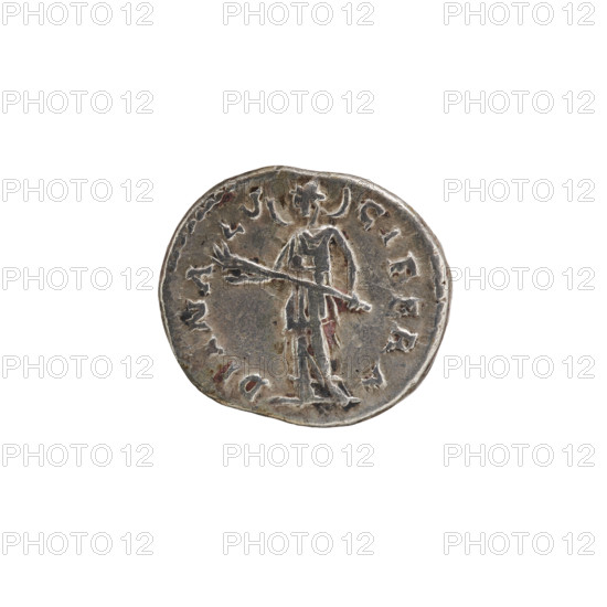 denarius, Julia Domna (ca. 160–217; Roman empress 193–211). Obv.: IVLIA AVGVSTA — bust of Julia facing right, pearl border. Rev.: DIANA LVCIFERA — Diana with a crescent on her shoulders, standing left, holding a torch with both hands, pearl border. Date: 198–209 CE, Roman Empire (27 BC–476), Rome. Coin: diameter 17.0–19.5 mm, weight 3.05 g.