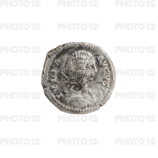 denarius, Julia Domna (ca. 160–217; Roman empress 193–211). Obv.: IVLIA AVGVSTA — bust of Julia facing right, pearl border. Rev.: FELICITAS — Felicitas standing facing left, holding a caduceus in her right hand and a long scepter in her left, pearl border. Date: 198–209, Rome, Roman Empire (27 BC–476). Coin: diameter 18.5 mm, weight 2.65 g.