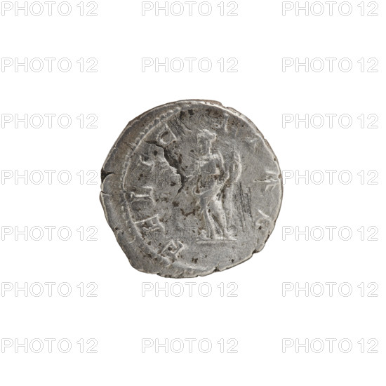 denarius, Julia Domna (ca. 160–217; Roman empress 193–211), Roman Empire, Felicitas standing, Felicitas (personification), Julia Domna — iconography; Obv.: IVLIA AVGVSTA Bust of Julia facing right, pearl border. Rev.: FELICITAS Felicitas stands facing left, holding a caduceus in her right hand and a long scepter in her left, pearl border. Date: 198–209, Rome. Coin (denarius): diameter 18.5 mm, weight 2.65 g.