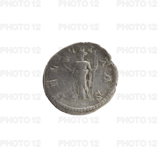 Denarius, Julia Domna (ca. 160–217; Roman empress 193–211), Roman Empire. Obverse: bust of Julia facing right, pearl rim; inscription 'IVLIA'. Reverse: Felicitas standing facing left, holding a caduceus in her right hand and a long scepter in her left; inscription 'FELICITAS', pearl rim. Date: 198–209 CE. Material: coin; diameter 18.0–18.5 mm; weight 2.65 g.