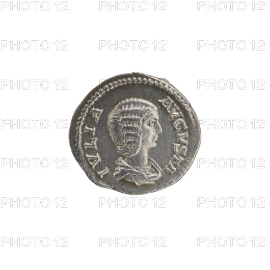 Denarius of Julia Domna (ca. 160–217; Roman empress 193–211). Obverse: IVLIA AVGVSTA — bust of Julia facing right, pearl border. Reverse: FORTVNAE FELICI — Fortuna standing left, holding a cornucopia in her right hand and resting her left on a rudder, pearl border. Date: 198–209. Roman Empire (27 BC–476). Coin; diameter 17.5–19.0 mm; weight 2.88 g.