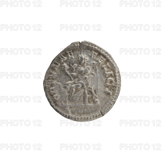 denarius, Julia Domna (ca. 160–217; Roman empress 193–211), Roman Empire — Obv.: IVLIA AVGVSTA Bust of Julia facing right, pearl border. Rev.: FORTVNAE FELICI Fortuna seated on a throne facing left, holding a cornucopia in her right hand, a rudder resting on a sphere in her left, in front of her a small naked figure stretching out his hands, pearl border. Venus (iconography). 198–209 CE. Rome. Coin: diameter 18.0–19.5 mm, weight 3.30 g.