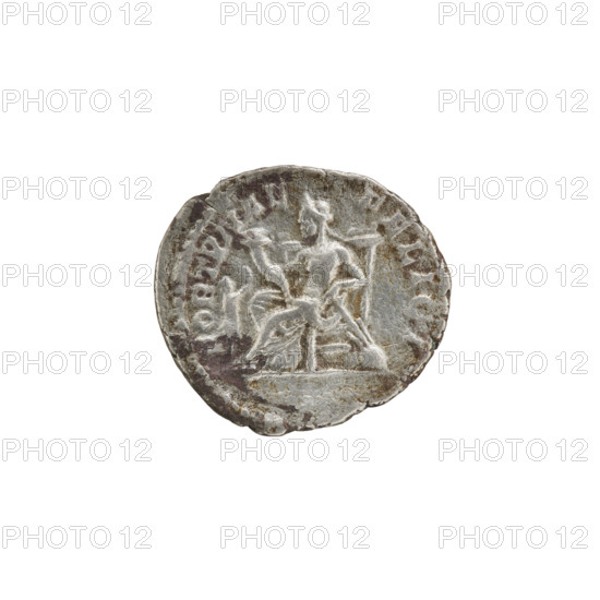 Denarius, Julia Domna (ca. 160–217; Roman empress 193–211). Obverse: Bust of Julia facing right, pearl border, inscribed IVLIA AVGVSTA. Reverse: FORTVNAE FELICI — Fortuna seated half-naked to the left, holding a cornucopia in her right hand and a rudder resting on a sphere in her left; in front of her a small nude child stretching out its hands, pearl border. Date: 198–209. Roman Empire. Coin. Diameter 17.5–19.0 mm; weight 3.24 g.