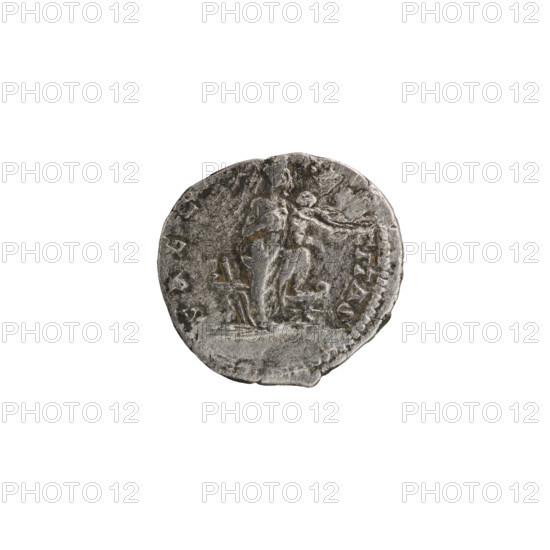 denarius, Julia Domna (ca. 160–217; Roman empress 193–211). Obv.: IVLIA AVGVSTA Bust of Julia facing right, pearl rim. Rev.: SAEC, FE, CITAS Isis stands facing right, holding the infant Horus whom she feeds, her left leg resting on the prow of a ship; at her feet an altar and a rudder, pearl rim. Date: 198–209, Roman Empire (27 BC–476), Rome. Coin: diameter 16.5–17.5 mm, weight 3.10 g.