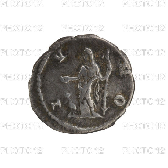 denarius, Julia Domna (ca. 160–217; Roman empress 193–211), Roman Empire; Julia Domna — iconography; Juno (mythology), Standing Juno. Obv.: IVLIA AVGVSTA — bust of Julia Domna facing right, pearl border. Rev.: I V NO — Juno stands facing left, holding a patera in her outstretched right hand and a scepter in her left, a peacock to left facing left, pearl rim. Date: 198–209. Rome. Coin. Diameter 17.5–18.5 mm; weight 2.75 g.