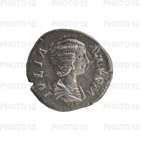 Denarius, Julia Domna (ca. 160–217; Roman empress 193–211). Obverse: IVLIA AVGVSTA — bust of Julia Domna facing right, pearl border. Reverse: PIETAS AVGG — veiled Pietas standing left, holding a patera in her right outstretched hand above a burning altar, a ciborium in her left, pearl border. Iconography: Pietas (personification); depictions include Pietas seated with a patera, Pietas standing in front of an altar. Date: 198–209. Roman Empire (27 BC–476), Rome. Coin: diameter 16.5–17.5 mm, weight 2.70 g.