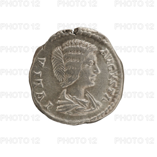 Denarius, Julia Domna (ca. 160–217; Roman empress 193–211), Roman Empire. Obverse: IVLIA AVGVSTA — bust of Julia Domna facing right, pearl border. Reverse: PVDICITIA — Pudicitia (personification) seated in a long robe and veil facing left, right hand on the chest, left hand on the back of the chair, pearl border. Date: 198–209, Rome. Coin; diameter 17.0–17.5 mm; weight 3.20 g.