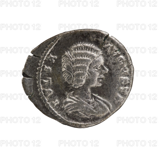 Denarius, Julia Domna (ca. 160–217; Roman Empress 193–211). Obverse: IVLIA AVGVSTA — bust of Julia Domna facing right, pearl border. Reverse: PVD — Pudicitia (Modesty) in a long robe and veil seated facing left, right hand on her chest, left hand on the back of a chair, pearl border. Date: 198–209. Roman Empire (27 BC–476), Rome. Coin; diameter 18.0–20.5 mm; weight 3.15 g.