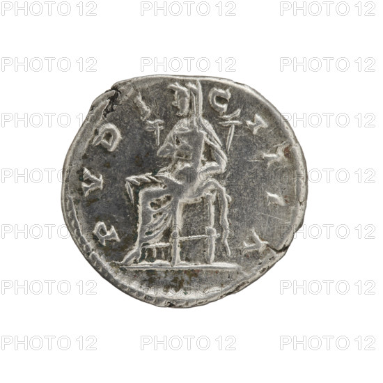 denarius, Julia Domna (ca. 160–217; Roman empress 193–211). Obv.: IVLIA AVGVSTA — bust of Julia Domna facing right, pearl border. Rev.: PVDICITIA — Pudicitia (personification) in a long robe and veil seated left, right hand on her breast, left hand on the back of a chair, pearl border. Date: 198–209. Roman Empire. Rome. Coin. Diameter 17.5–18.0 mm; weight 3.32 g.