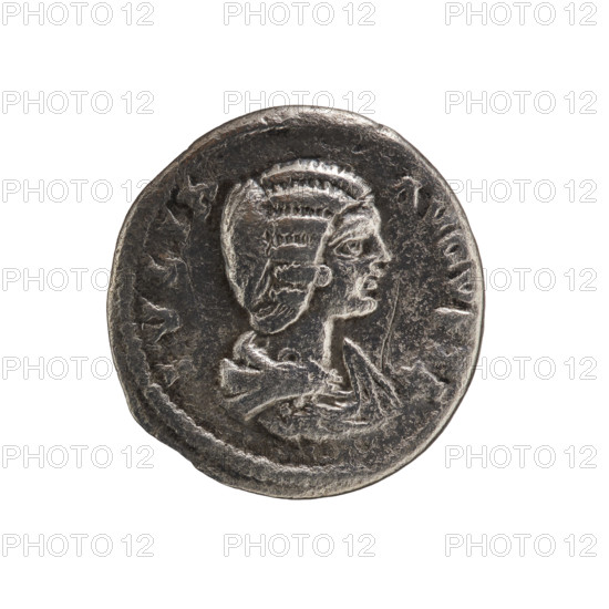 denarius, Julia Domna (ca. 160–217; Roman empress 193–211), Roman Empire. Obv.: IVLIA AVGVSTA — bust of Julia Domna facing right, pearl border. Rev.: PVDICITIA — Pudicitia in a long robe and veil seated left, right hand on her breast, left hand on the back of a chair, pearl border. Date: 198–209. Coin (Rome): diameter 17.5–18.5 mm, weight 3.13 g.