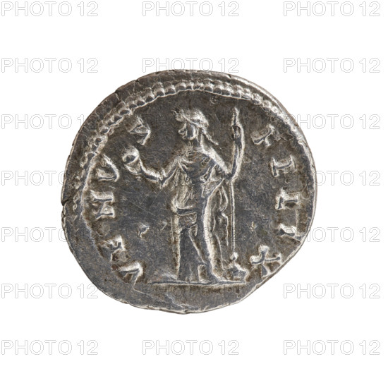 Denarius, Julia Domna (ca. 160–217; Roman empress 193–211). Obv.: IVLIA AVGVSTA — Bust of Julia Domna facing right, pearl border. Rev.: VENVS FELIX — Venus in a long robe standing left, holding an apple in her outstretched right hand and a scepter in her left, pearl border. Date: 198–209. Roman Empire (27 BC–476). Material: coin. Diameter: 18.0–19.0 mm. Weight: 2.93 g.