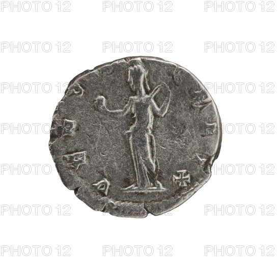 Denarius of Julia Domna (ca. 160–217), Roman empress (193–211). Obverse: IVLIA AVGV, bust of Julia Domna facing right, pearl border. Reverse: VENVS FELIX, Venus standing left, holding an apple in her right outstretched hand and unwinding the folds of her robe with her left, pearl border. Date: 198–209. Roman Empire (27 BC–476). Rome. Coin. Diameter 16.5–18.0 mm; weight 2.65 g.