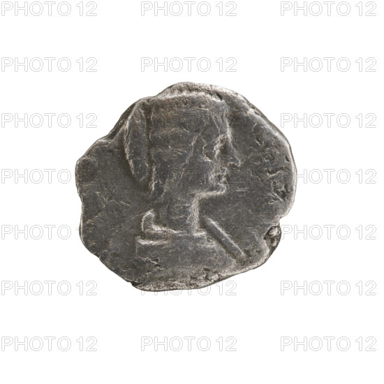 Denarius, Julia Domna (ca. 160–217; Roman empress 193–211). Obverse: inscription erased; bust of Julia Domna facing right. Reverse: V[N]VS, Venus standing facing left, holding an apple in her right outstretched hand, unwinding the folds of her robe with her left. Date: 198–209. Roman Empire (27 BC–476). Rome. Coin: diameter 15.0–17.0 mm; weight 2.12 g.