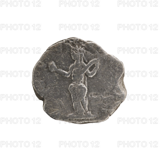 Denarius, Julia Domna (ca. 160–217; Roman empress 193–211). Obverse: inscription erased; bust of Julia Domna facing right. Reverse: VENV S (VENS?), Venus standing facing left, holding an apple in her right outstretched hand, unwinding the folds of her robe with her left. 198–209 CE, Roman Empire. Coin: diameter 15.0–17.0 mm, weight 2.12 g.
