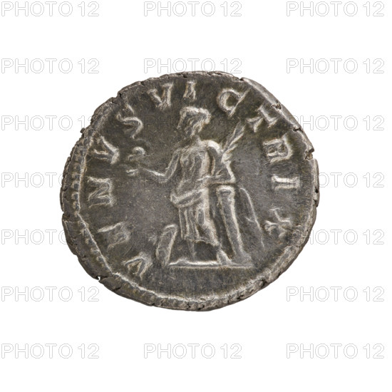 Denarius, Julia Domna (ca. 160–217; Roman empress 193–211). Obverse: IVLIA AVGVSTA — Bust of Julia Domna facing right, pearl border. Reverse: VENVS VICTRIX — Nude Venus standing left, holding a helmet in her right hand, a palm leaf in her left, resting her elbow on a column; shield at her feet, pearl border. Date: 198–209. Roman Empire (27 BC–476). Coin. Diameter 17.5–19.0 mm, weight 2.80 g.