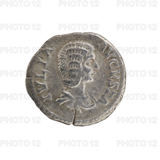 Denarius, Julia Domna (ca. 160–217; Roman empress 193–211). Obverse: IVLIA AVGVSTA — bust of Julia Domna facing right, pearl border. Reverse: VENVS VICTRIX — nude Standing Venus left, holding a helmet in her right hand and a palm leaf in her left, elbow resting on a column; shield at her feet, pearl border. Date: 198–209. Roman Empire (27 BC–476). Rome. Coin; diameter 17.0–18.0 mm; weight 2.88 g.