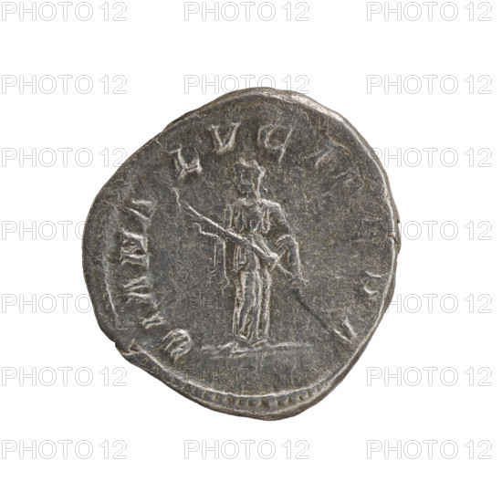 Denarius, Caracalla (188–217; Roman emperor 198–217), Julia Domna (ca. 160–217; Roman empress 193–211). Obverse: IVLIA PIA FELIX AVG — bust of Julia Domna facing right, pearl border. Reverse: DIANA LVCIFERA — Diana standing left, holding a lit torch in both hands, pearl border. Date: 211–217. Roman Empire. Coin. Diameter: 18.0–19.0 mm. Weight: 3.00 g.