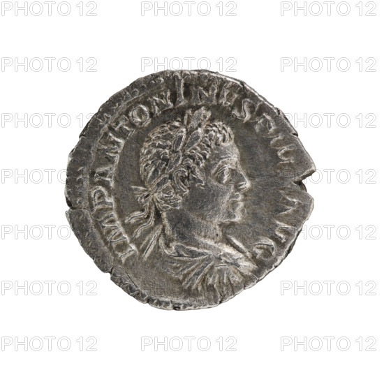 Denarius, Elagabalus (204–222; Roman emperor 218–222). Obverse: Bust of Elagabalus with laurel wreath and paludamentum facing right, pearl rim; inscription IMPANTONINVSPIVSAVG. Reverse: Naked Sol in a cloak over his shoulder, striding left, right hand raised, holding a whip in his left, pearl rim; inscription PMTRP III COS IIIPP. Date: 220. Roman Empire (27 BC–476). Rome. Coin. Diameter 18.0–18.5 mm. Weight 2.60 g.