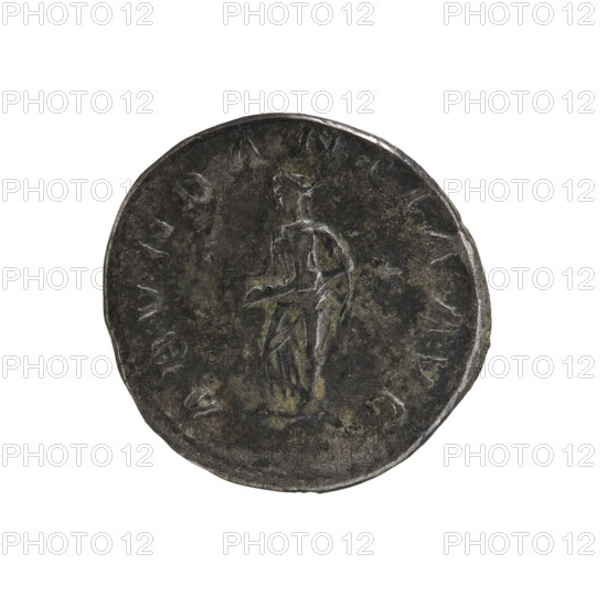 Denarius of Elagabalus (reigned 218–222). Obverse: IMP ANTONINVS PIVS AVG — Bust of Elagabalus with laurel wreath and paludamentum, facing right; pearl rim. Reverse: ABVNDANTIA AVG — Abundantia standing facing left, pouring the contents of a cornucopia; poly star at right; pearl rim. Date: 220–222. Roman Empire, Rome. Coin. Diameter: 17.5–18.5 mm. Weight: 2.56 g.
