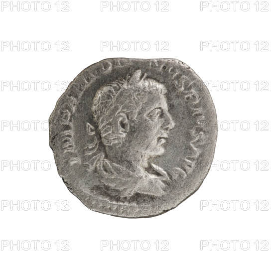 Denarius of Elagabalus (reigned 218–222). Obverse: IMPANTON, NVSPIVSAVG — Bust of Elagabalus with laurel wreath and paludamentum facing right; pearl border. Reverse: PAX AVGUSTI — Pax running left, holding a branch in his right hand and a scepter in his left; pearl border. Date: 220–222. Roman Empire. Rome. Coin; diameter 17.0–18.0 mm; weight 2.45 g.