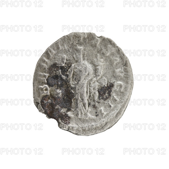 Denarius of Elagabalus (reigned 218–222), Roman Empire, 220–222. Obverse: Bust of Elagabalus facing right, laurel wreath and paludamentum, pearl border, inscription ONINVS PIVS AVG. Reverse: Liberalitas standing left, holding an abacus in her right hand and a cornucopia in her left, pearl border, inscription LIBERALITAS AVG III. Coin; diameter 18.0 mm, weight 2.07 g.