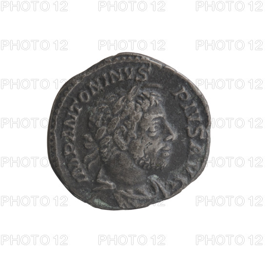 Denarius of Elagabalus (reigned 218–222 CE), Roman Empire, 220–222. Obverse: Bust of Elagabalus with laurel wreath and paludamentum, facing right; legend 'IMP ANTONINVS PIVS AVG'; pearl border. Reverse: Elagabalus in laurel wreath and long robe standing left, holding a patera above an altar in his right hand and a club in his left; a bull lies beside the altar; a star in the left field; legend 'INVICTVS SACER DOS AVG'; pearl border. Coin; diameter ~17–18 mm; weight 2.80 g.