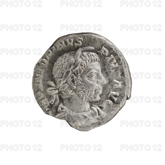 Denarius, Elagabalus (204–222; Roman emperor 218–222). Obverse: IMPANTONINVS PIVS AVG — Bust of Elagabalus with laurel wreath and paludamentum facing right; pearl rim. Reverse: SACERD DEI SOLIS ELAGAB — Elagabalus wearing a laurel wreath and long robe stands facing right, holding a patera above an altar in his right hand and a mace in his left; star in right field; pearl rim. Date: 220–222. Roman Empire (27 BC–476). Rome. Coin: diameter 17.0–18.5 mm; weight 2.45 g.