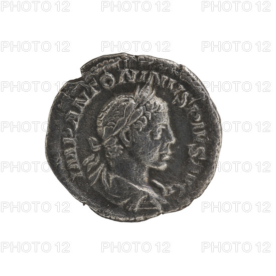 Denarius, Elagabalus (reigned 218–222 CE). Obverse: IMP ANTONINVS PIVS AVG — Bust of Elagabalus with laurel wreath and paludamentum facing right; pearl border. Reverse: PM TR P IIII COS III PP — Providentia standing left, holding a staff above a sphere at her feet in her right hand and a cornucopia in her left; pearl border. Date: 221 CE. Roman Empire. Material: coin. Diameter: 18.0–19.0 mm. Weight: 2.66 g.