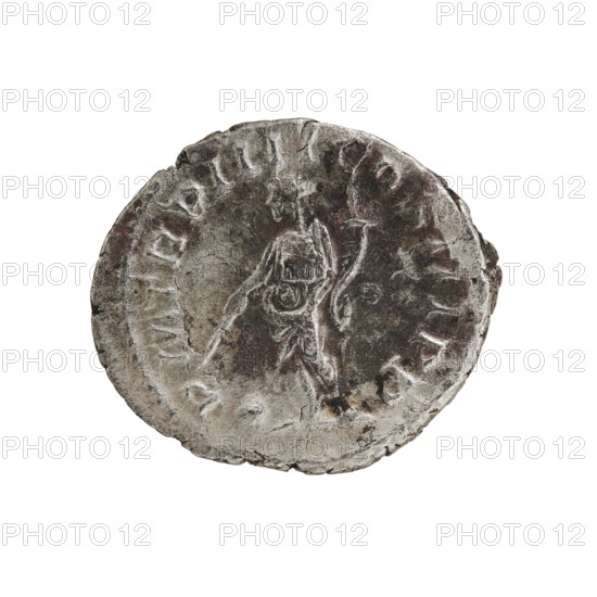 Denarius, Elagabalus (reigned 218–222 CE). Obverse: IMP ANTONINVS PIVS AVG — Bust of Elagabalus with laurel wreath and paludamentum facing right; pearl rim. Reverse: PM TR P IIII COS II P P — Providentia stands, head turned left, holding a staff above a sphere at her feet in her right hand and a cornucopia in her left; pearl rim. Date: 221 CE. Roman Empire. Rome. Coin; diameter 17.5–20.0 mm; weight 2.41 g.