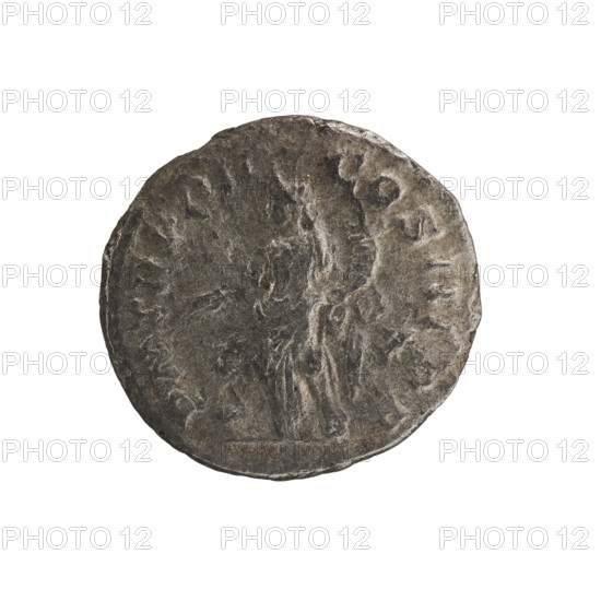 Denarius, Elagabalus (reigned 218–222), Roman Empire, iconography: Providentia. Obverse: IMP ANTONINVS PIVS AVG — bust of Elagabalus with laurel wreath and paludamentum facing right, pearl border. Reverse: PM TR P IIII COS III PP — Providentia standing left; right hand holds a staff above a sphere at her feet, left hand holds a cornucopia, pearl border. Date: 221. Coin; diameter ~17–18 mm; weight 3.05 g.
