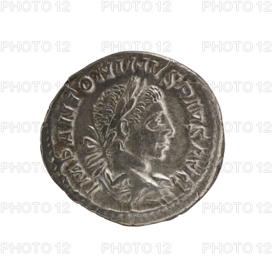 Denarius of Elagabalus (reigned 218–222). Obverse: Bust of Elagabalus with laurel wreath and paludamentum facing right; legend IMPANTONINVSPIVSAVG; pearl rim. Reverse: Sol naked, cloak on his shoulders, running left, right hand raised, holding a whip in left; star in left field; legend PMTRP II IICO SIIIPP; pearl rim. Date: 221. Roman Empire (27 BC–476). Coin diameter 19.0–19.5 mm; weight 3.02 g.