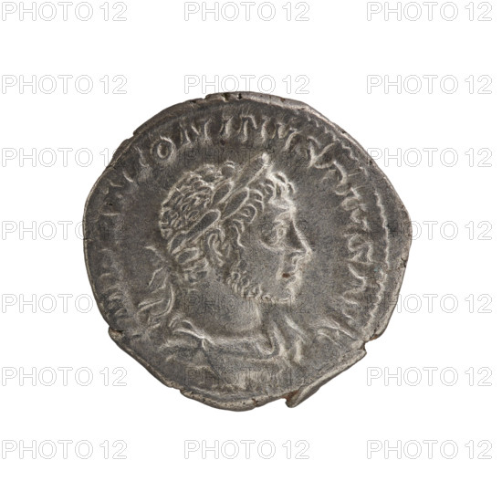 Denarius, Elagabalus (reigned 218–222). Obverse: IMP ANTONINVS PIVS AVG — Bust of Elagabalus with laurel wreath and paludamentum facing right; pearl rim. Reverse: PM TR P V COS II P P — Elagabalus in a long robe stands facing left, holds a patera above an altar in his right hand and a club in his left; star in left field; pearl rim. Date: 222. Roman Empire (27 BC–476). Rome. Coin: diameter 19.0 mm, weight 2.75 g.