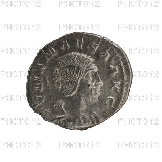 Denarius, Elagabalus (204–222; Roman emperor 218–222). Obverse: IVLIAMAESAAVG — Draped bust of Julia Maesa facing right, pearl border. Reverse: PVDICITIA — Veiled Pudicitia seated on a throne facing left, raising the hem of her veil with her right hand and holding a scepter in her left, pearl border. Date: 218–223. Roman Empire (27 BC–476). Rome. Coin. Diameter: 18.5–20.0 mm. Weight: 2.60 g.