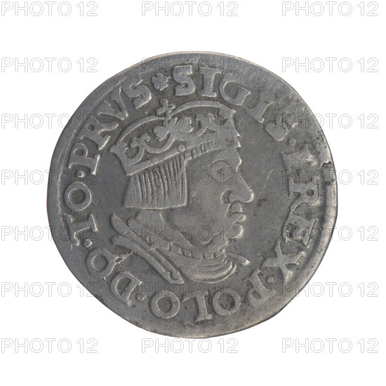 Gdansk trojak, Sigismund I the Old (King of Poland; 1506–1548). Obv.: Crowned male bust in profile turned to the right, inscription in the rim: .SIGIS.I.REX.POLO.DO.TO.PRVS. Rev.: Inscription in five lines in the rim, date separated by a shield with the coat of arms of Gdansk: .III./GROS:AR/TRIP:CIVI:/DANNCZK/.15 - 37. 1537. Gdansk, Poland. Coin.