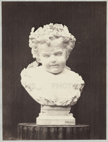 Photograph of the sculpture 'Weeping Putto' by Wiktor Brodzki; sculptor Wiktor Polearch Brodzki (1817/1825/1826–1904). Subject: putto/child's head. Medium: photographic print, photography of sculpture. Date: ca. 1868, Rome. Dimensions: height 23 cm, width 17.3 cm. Publisher/photographic studio: Suscipj, Lorenzo (Rome; active 183?-1901).