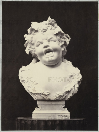 Photograph of the sculpture 'Screaming Putto' by Wiktor Brodzki; sculptor Wiktor Brodzki (c.1817/1825/1826–1904). Subject: putti (children's heads), scream. Photographer/publisher: Suscipj, Lorenzo (Rome; photographic studio; 183?-1901). Date: ca. 1868. Medium: photograph, photographic print. Dimensions: height 22.2 cm, width 16.6 cm.