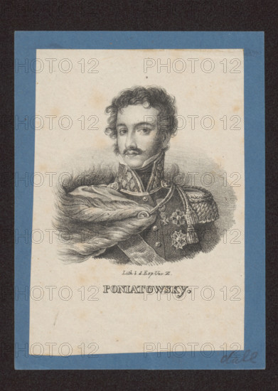 Portrait of Prince Józef Poniatowski; graphic artist Waclaw Lasocki (1837–1921); subject: Józef Antoni Poniatowski (1763–1813) — iconography; portraits; male bust; Poland; ca. 1830; graphic print; dimensions: 9.3 × 8.2 cm and 13.3 × 9.4 cm. WQXBCFS